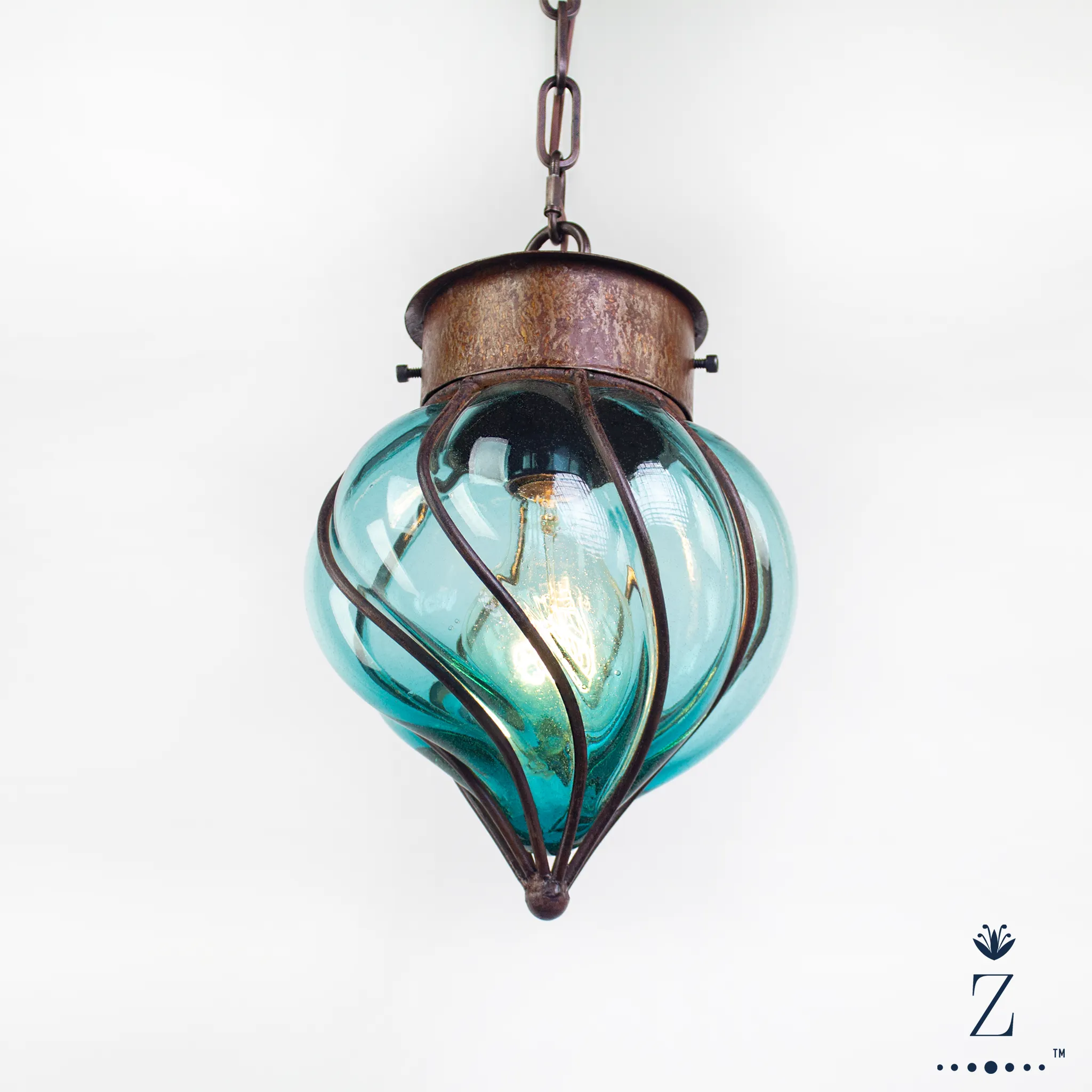 Flama Pendant | Aqua Glass and Metal Pendant Light