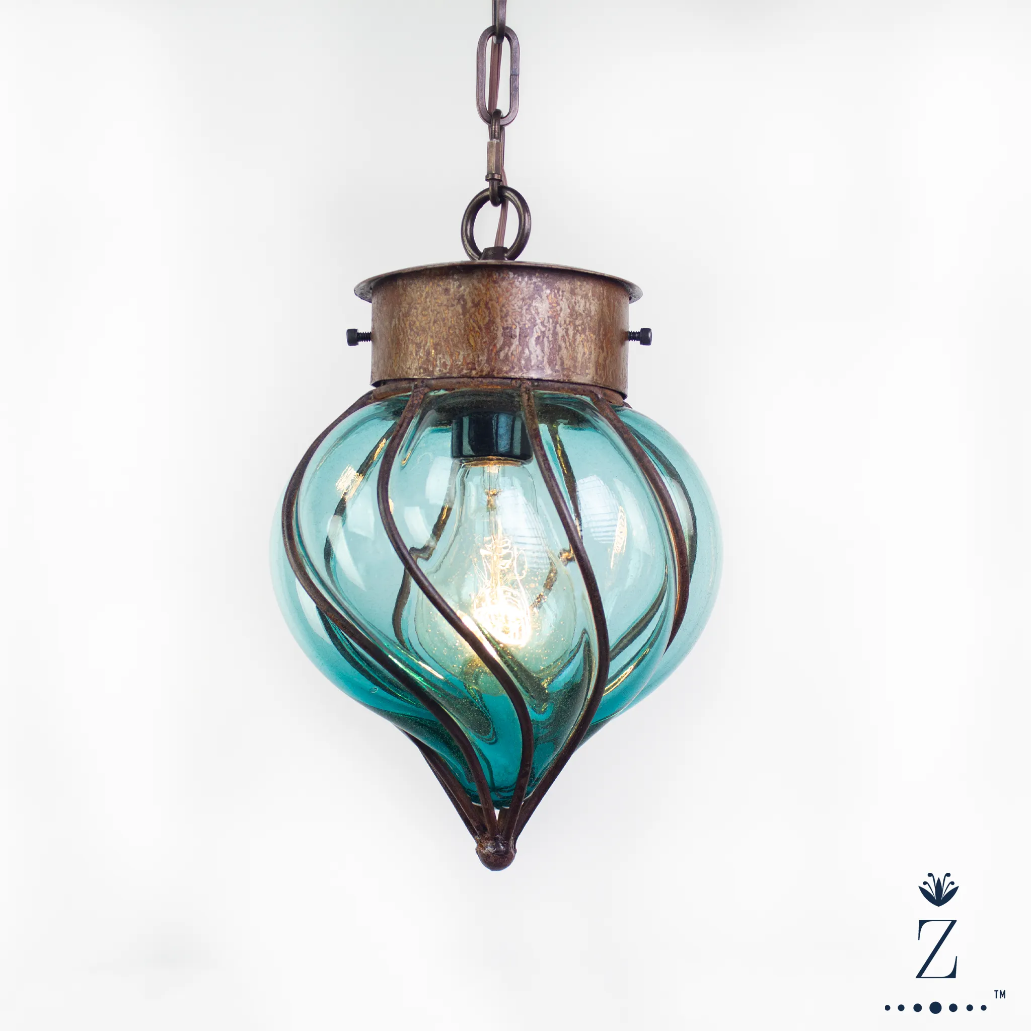 Flama Pendant | Aqua Glass and Metal Pendant Light
