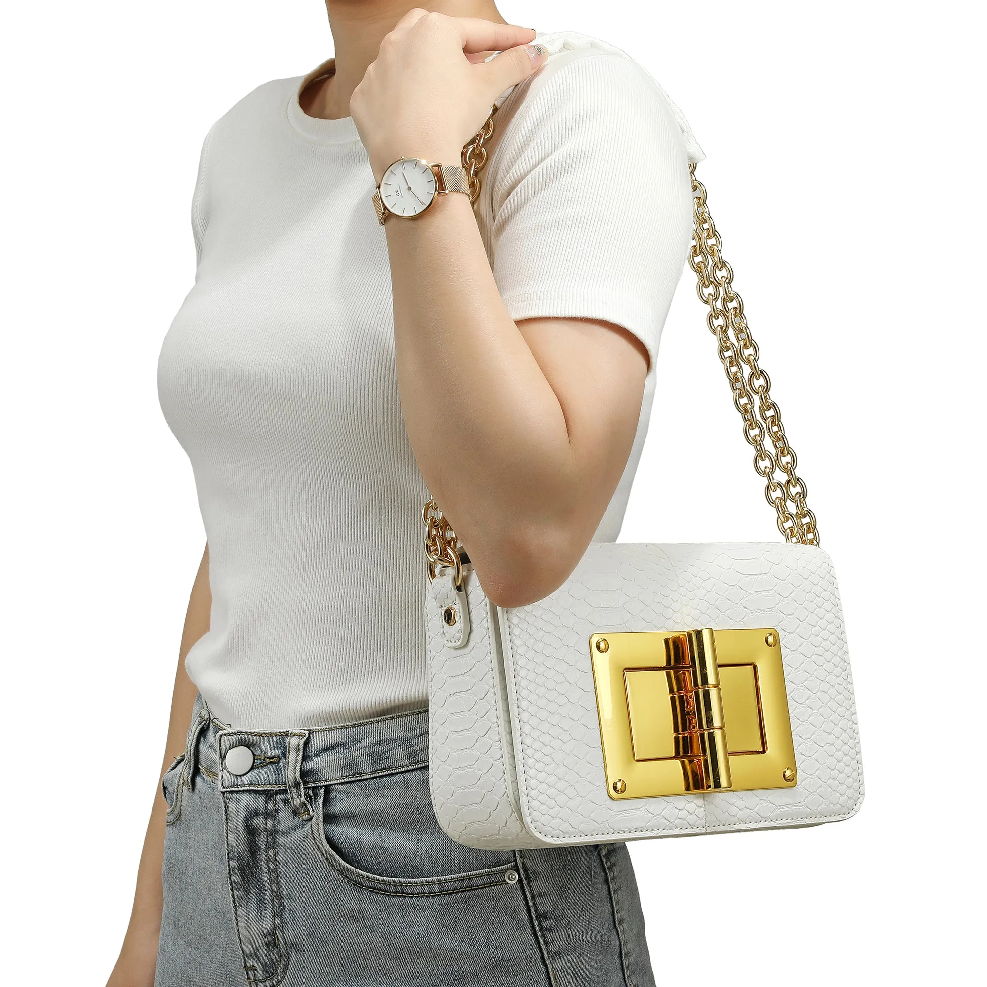 Foldover Flap Shoulder Leather Bag
