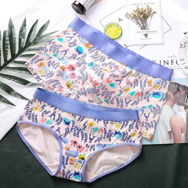 Fruit Series Original Design Cotton Couple Underwear Banana Print Male Boxer Shorts Women Panties Seamless Breathable Underpants