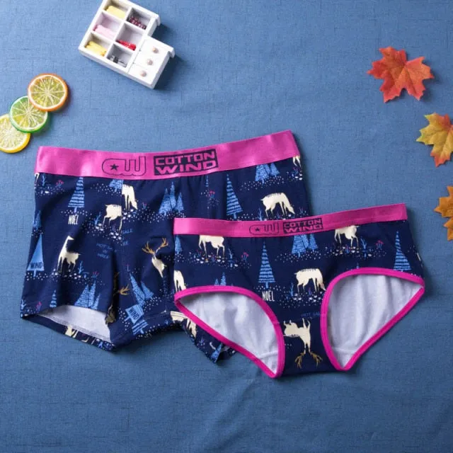 Fruit Series Original Design Cotton Couple Underwear Banana Print Male Boxer Shorts Women Panties Seamless Breathable Underpants