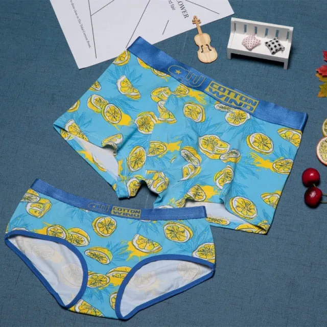 Fruit Series Original Design Cotton Couple Underwear Banana Print Male Boxer Shorts Women Panties Seamless Breathable Underpants