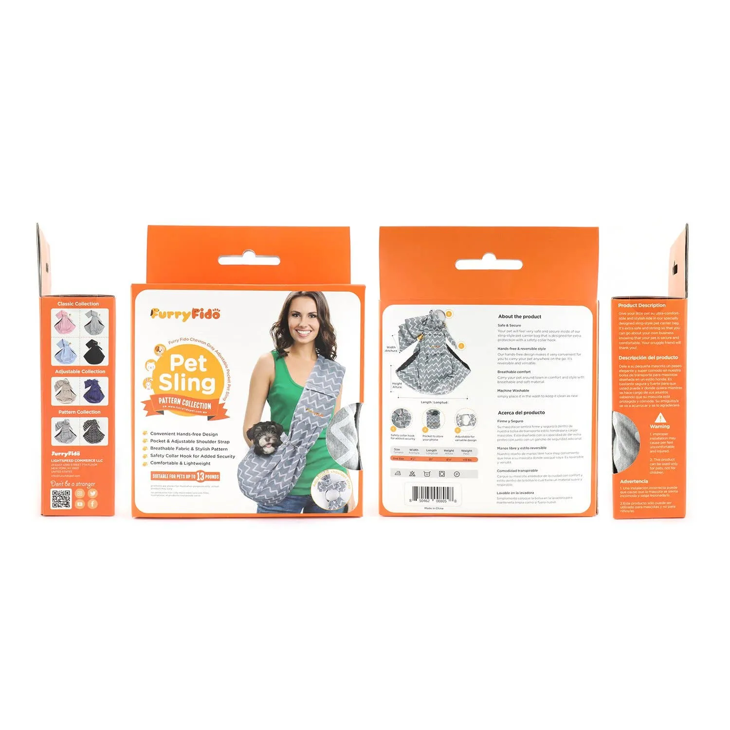 Furry Fido Pet Sling Carrier – Reversible, Hands-Free Travel for Small Pets
