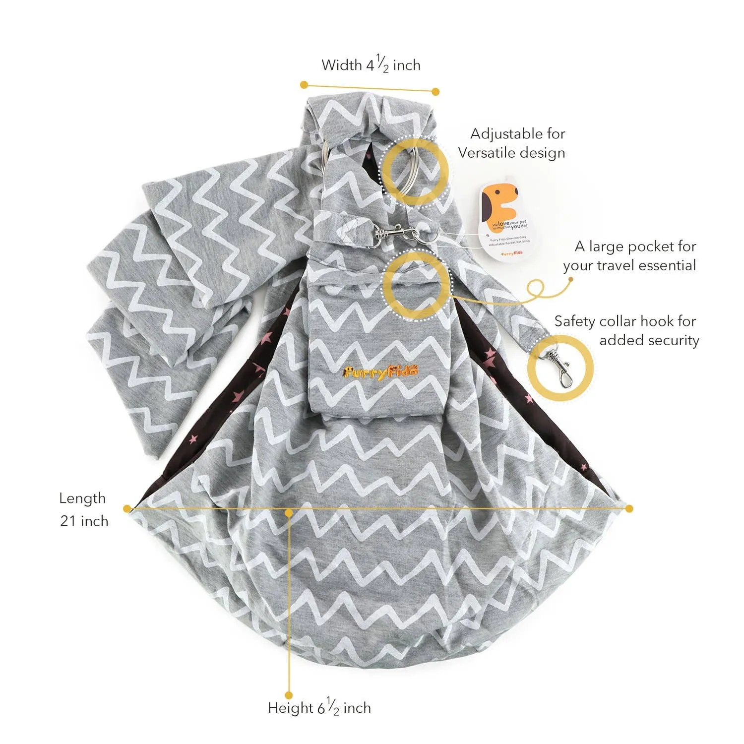 Furry Fido Pet Sling Carrier – Reversible, Hands-Free Travel for Small Pets