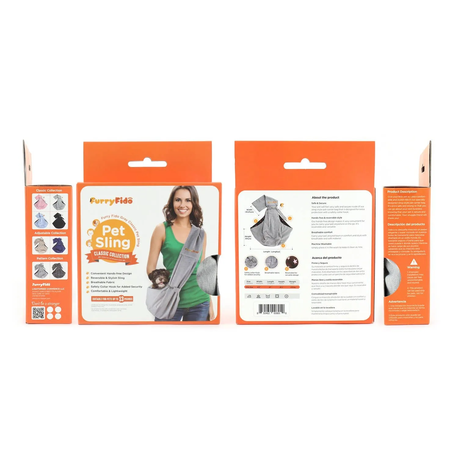 Furry Fido Pet Supplies - Furry Fido Classic Pet Sling - Grey