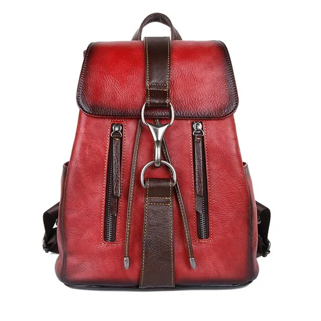 Genuine Leather Rucksack Knapsack Computer Daypack Female Travel Bag Girls School Book Bags Vintage Real Cowhide Women Backpack