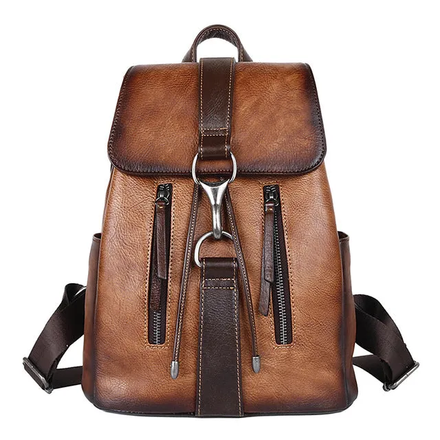 Genuine Leather Rucksack Knapsack Computer Daypack Female Travel Bag Girls School Book Bags Vintage Real Cowhide Women Backpack
