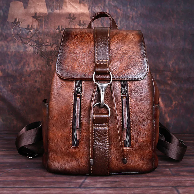 Genuine Leather Rucksack Knapsack Computer Daypack Female Travel Bag Girls School Book Bags Vintage Real Cowhide Women Backpack