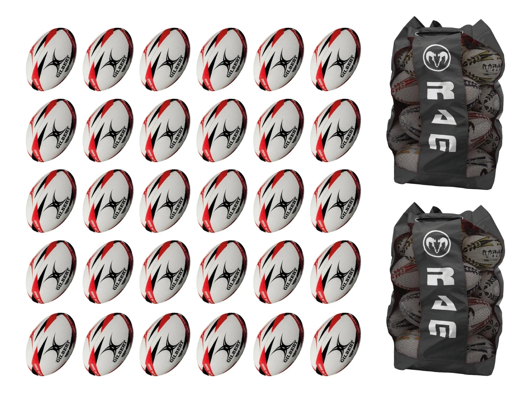 Gilbert G-TR3000 Trainer Ball Bundle - Size 4 & 3 - 30 x balls and 2 bags