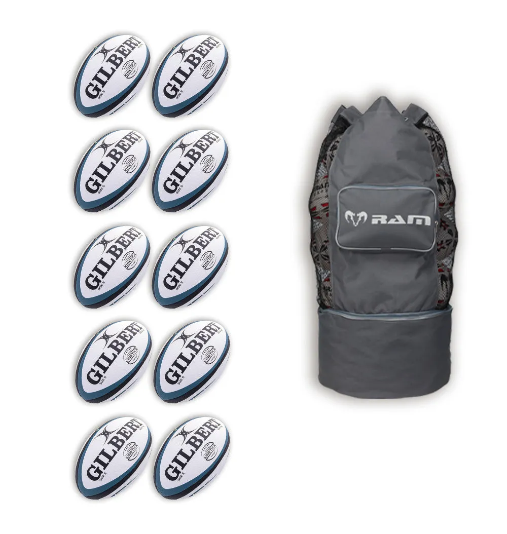 Gilbert Kinetica Match Ball Bundle - 10 x balls and bag