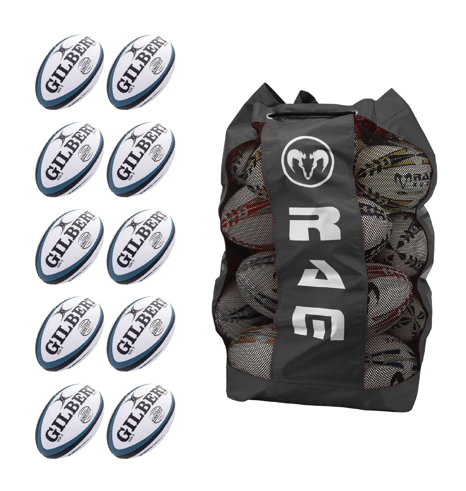 Gilbert Kinetica Match Ball Bundle - 10 x balls and bag