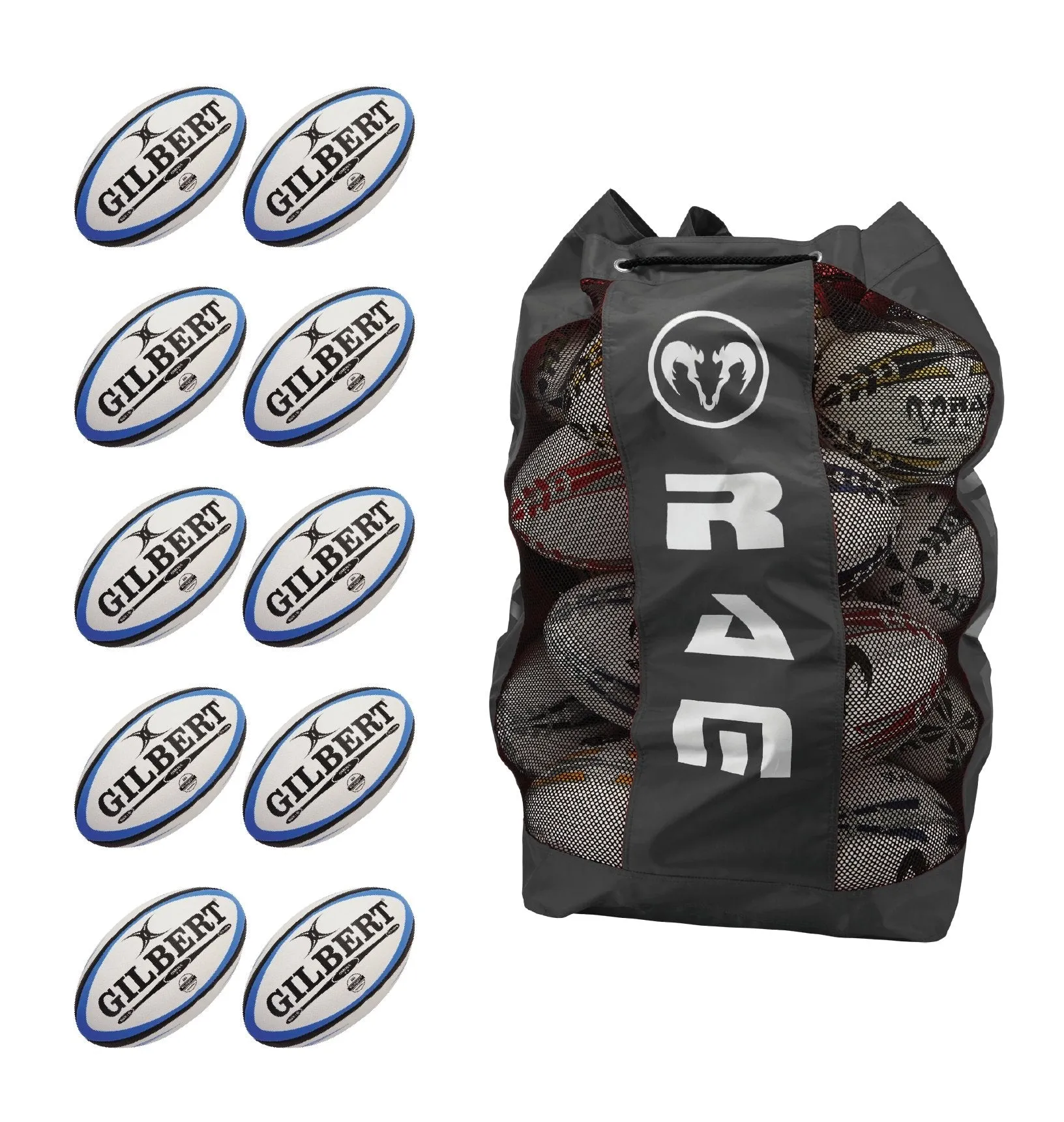 Gilbert Omega Blue Match Ball Bundle - 10 x balls and bag