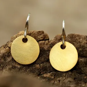Gold plated brass discs earrings with matte finish and hangs on sterling silver hook
