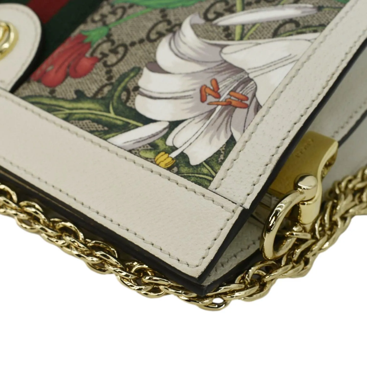 GUCCI Ophidia Web Small GG Floral Canvas Chain Shoulder Bag Beige 503877