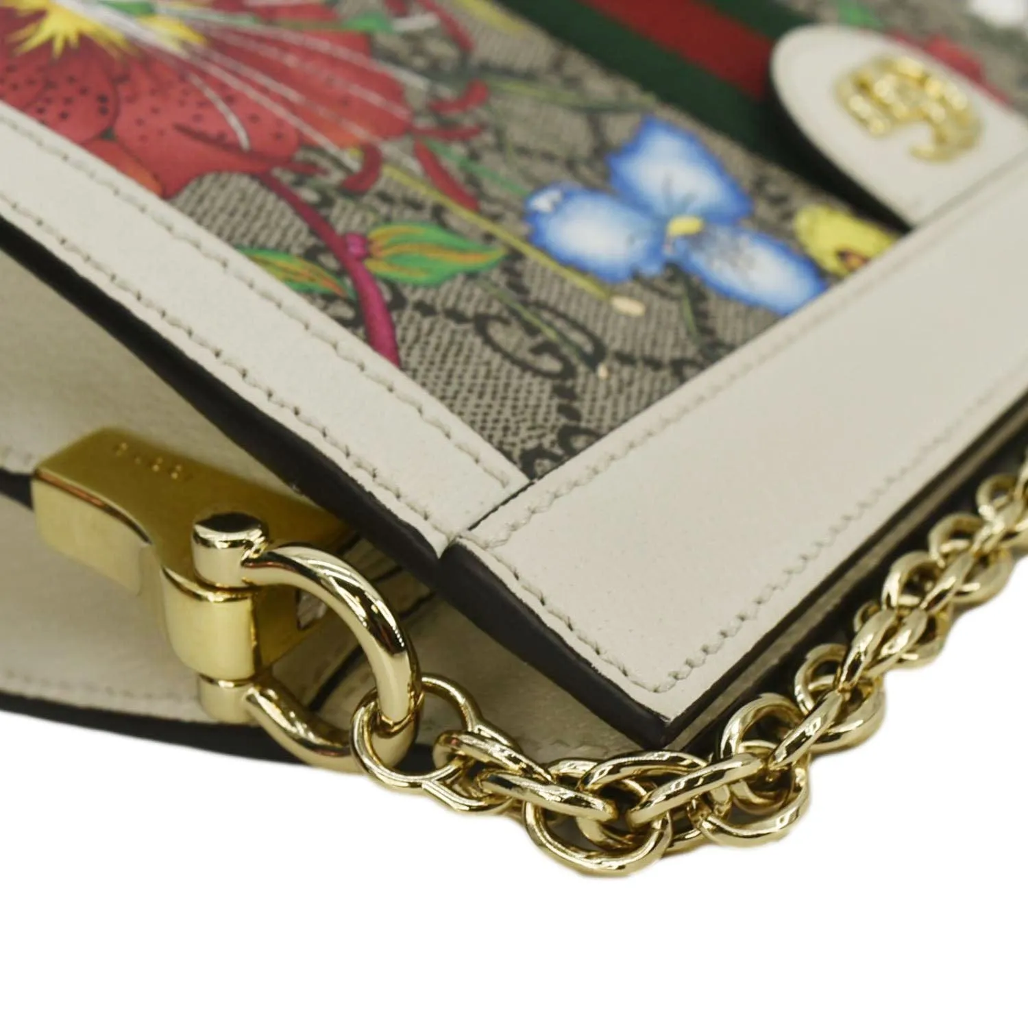 GUCCI Ophidia Web Small GG Floral Canvas Chain Shoulder Bag Beige 503877