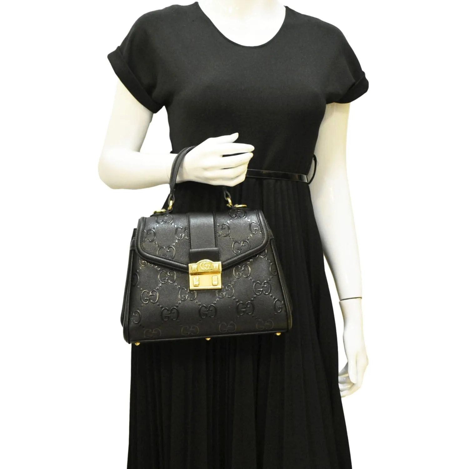 GUCCI Small GG Leather Top Handle Shoulder Bag Black 675791