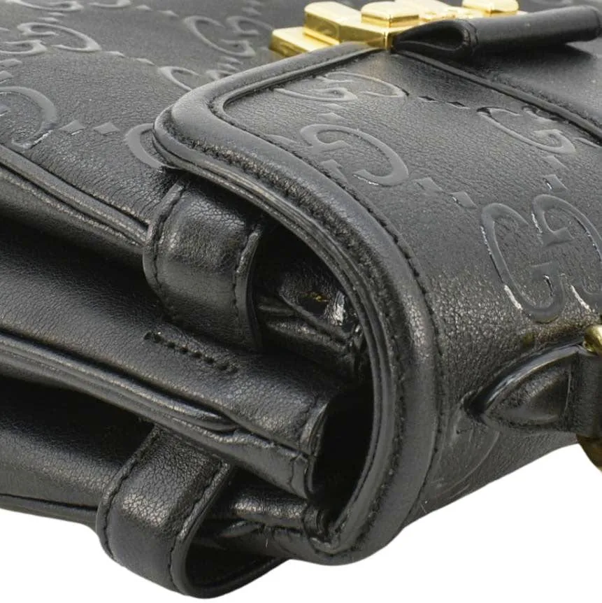GUCCI Small GG Leather Top Handle Shoulder Bag Black 675791