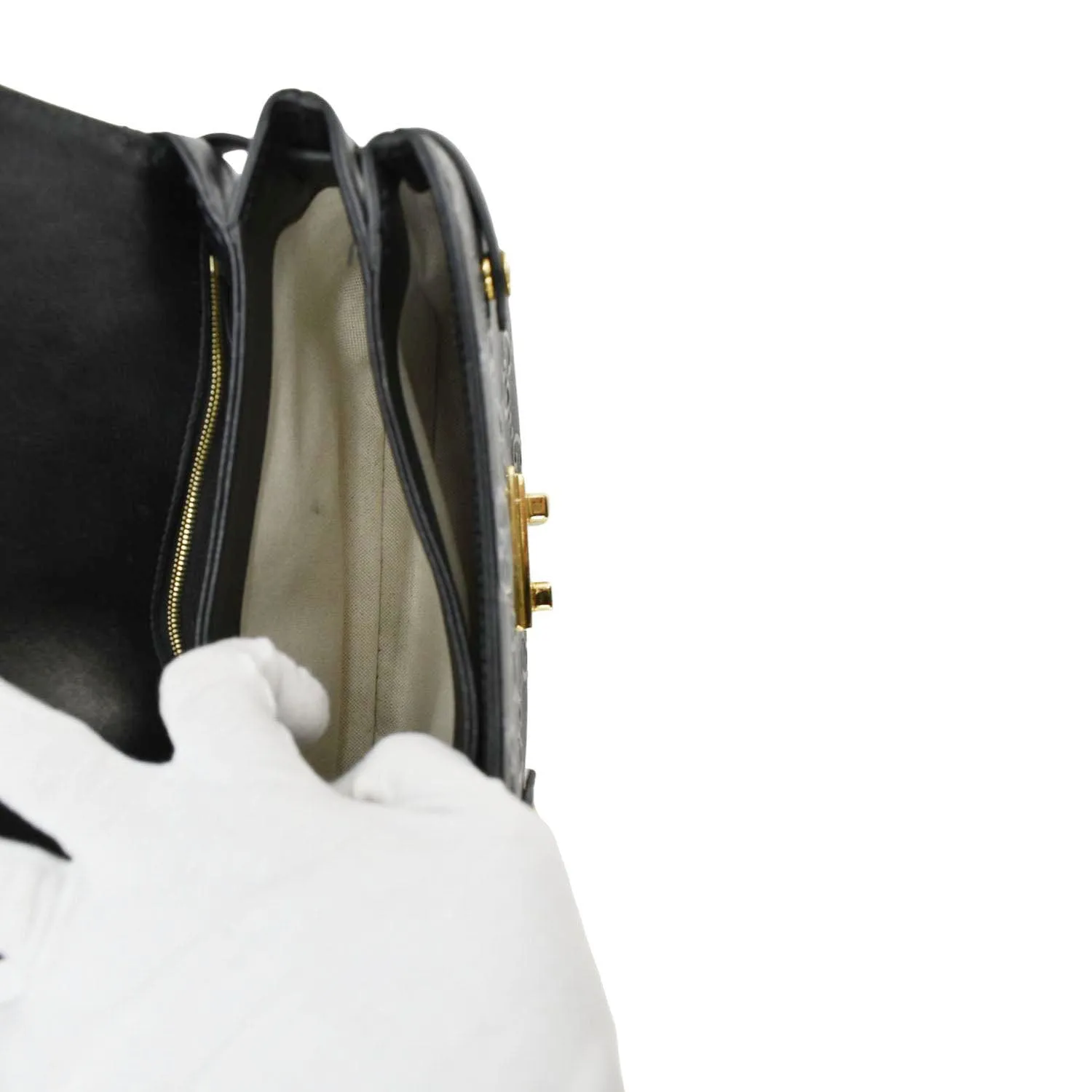 GUCCI Small GG Leather Top Handle Shoulder Bag Black 675791