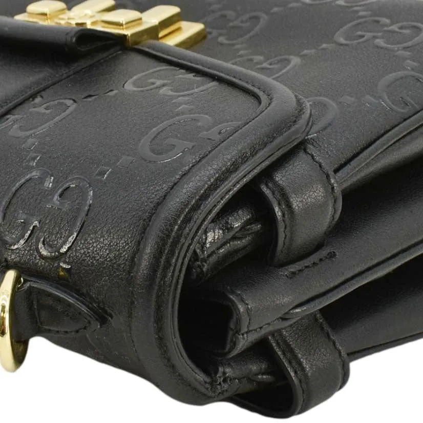 GUCCI Small GG Leather Top Handle Shoulder Bag Black 675791