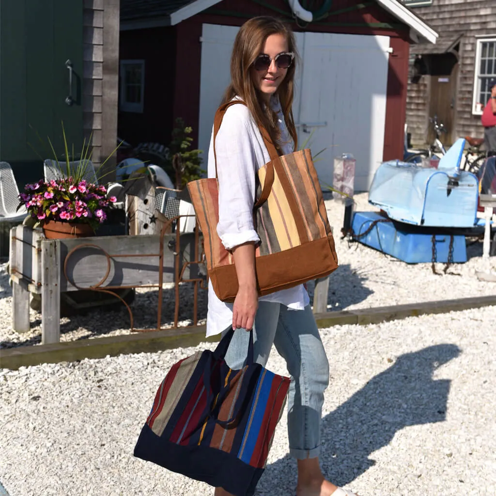 Hand Woven Market Tote | Wide Caramel Stripes