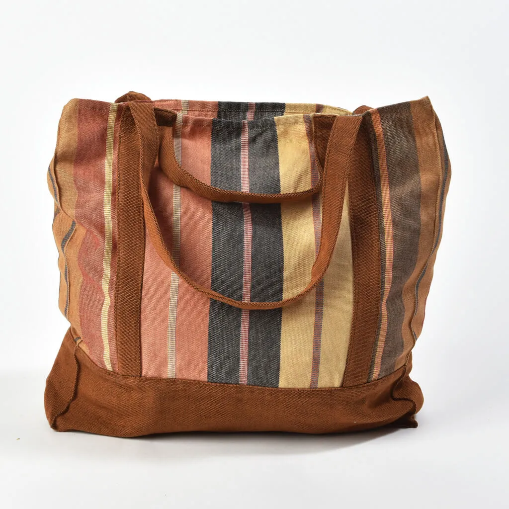 Hand Woven Market Tote | Wide Caramel Stripes