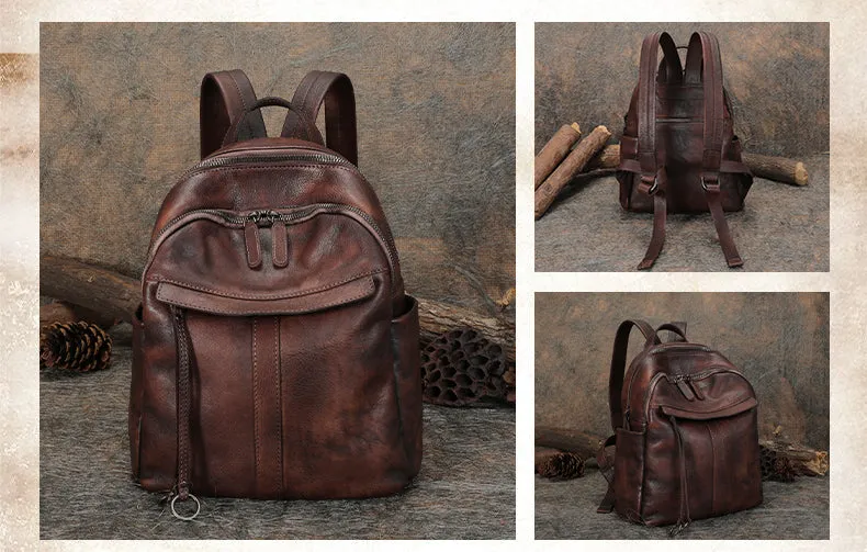 Handmade Green Leather Backpacks Bag Womens Best School Rucksack Ladies Leather Backpack Purses
