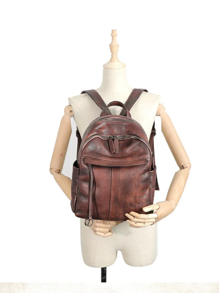 Handmade Green Leather Backpacks Bag Womens Best School Rucksack Ladies Leather Backpack Purses