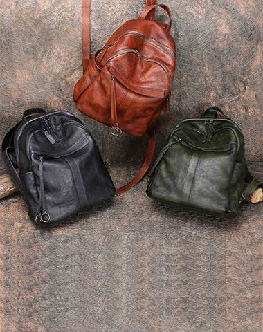 Handmade Green Leather Backpacks Bag Womens Best School Rucksack Ladies Leather Backpack Purses