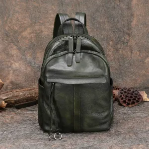 Handmade Green Leather Backpacks Bag Womens Best School Rucksack Ladies Leather Backpack Purses