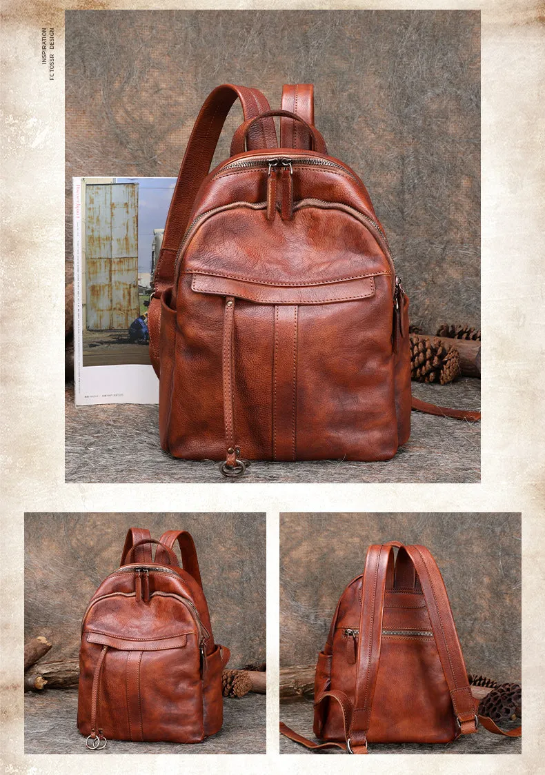 Handmade Green Leather Backpacks Bag Womens Best School Rucksack Ladies Leather Backpack Purses