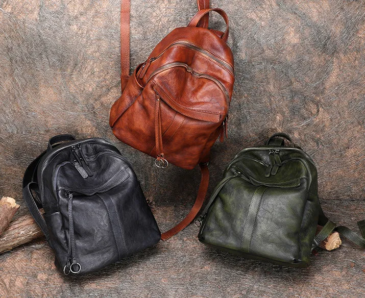 Handmade Green Leather Backpacks Bag Womens Best School Rucksack Ladies Leather Backpack Purses