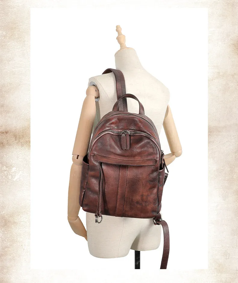 Handmade Green Leather Backpacks Bag Womens Best School Rucksack Ladies Leather Backpack Purses