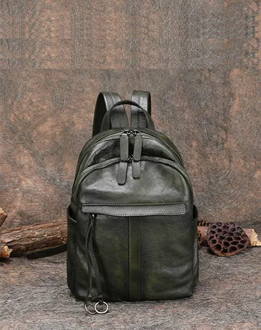 Handmade Green Leather Backpacks Bag Womens Best School Rucksack Ladies Leather Backpack Purses