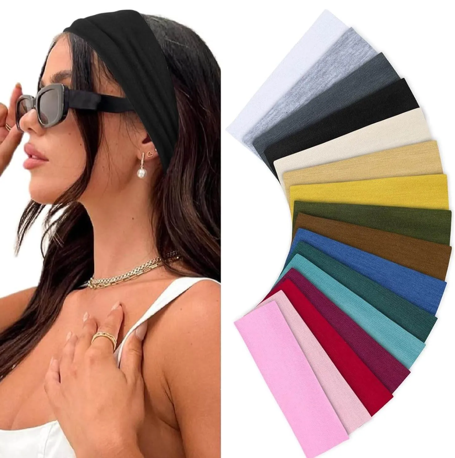 Headbands for Women 16 Pack Elastic Hair Bands for Women' Hair Non Slip Soft Cloth Fabric Headbands Women Hair Accessories, Black White Gray Women‘s Headband