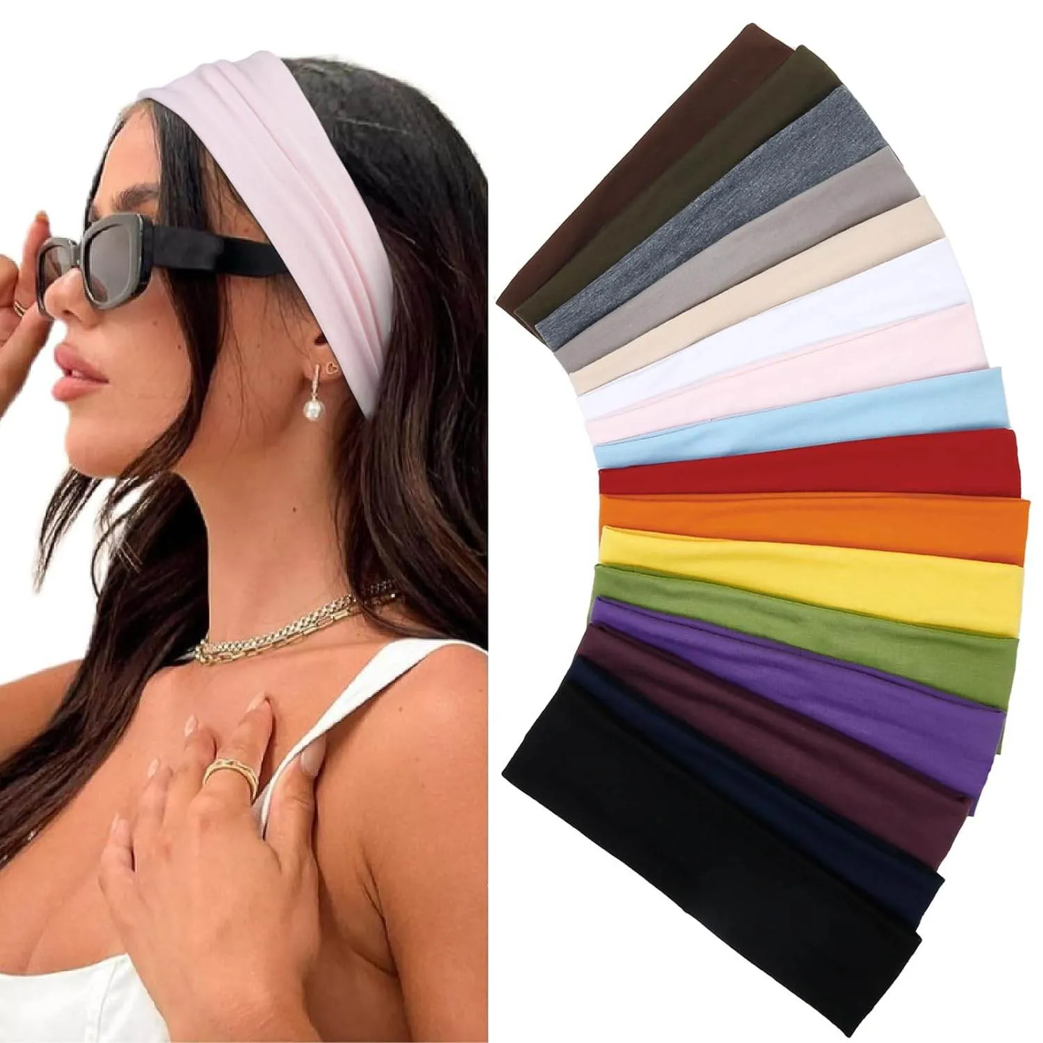 Headbands for Women 16 Pack Elastic Hair Bands for Women' Hair Non Slip Soft Cloth Fabric Headbands Women Hair Accessories, Black White Gray Women‘s Headband