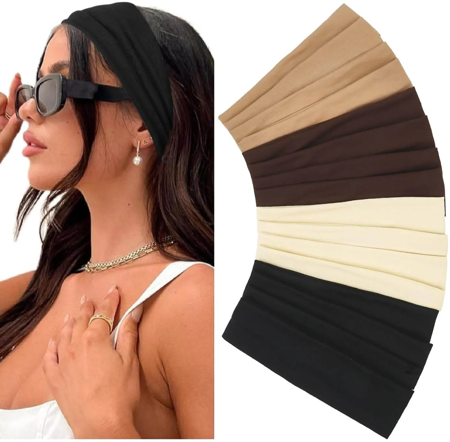 Headbands for Women 16 Pack Elastic Hair Bands for Women' Hair Non Slip Soft Cloth Fabric Headbands Women Hair Accessories, Black White Gray Women‘s Headband