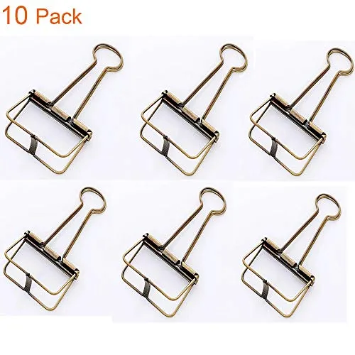 High-end 10PCS Binder Clips for Paper Stainless Steel Multi-Purpose Clips Paper Clip Clamp/Money File Binder Clipsfor Office, Home, School,Bronze Color, 1.60.8inch