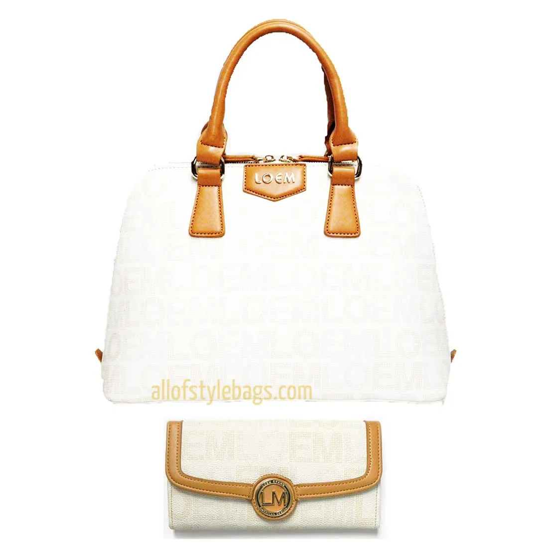 ivy beige LOEM signature Print trapezoid white L wallet shoulder Bag handbag set