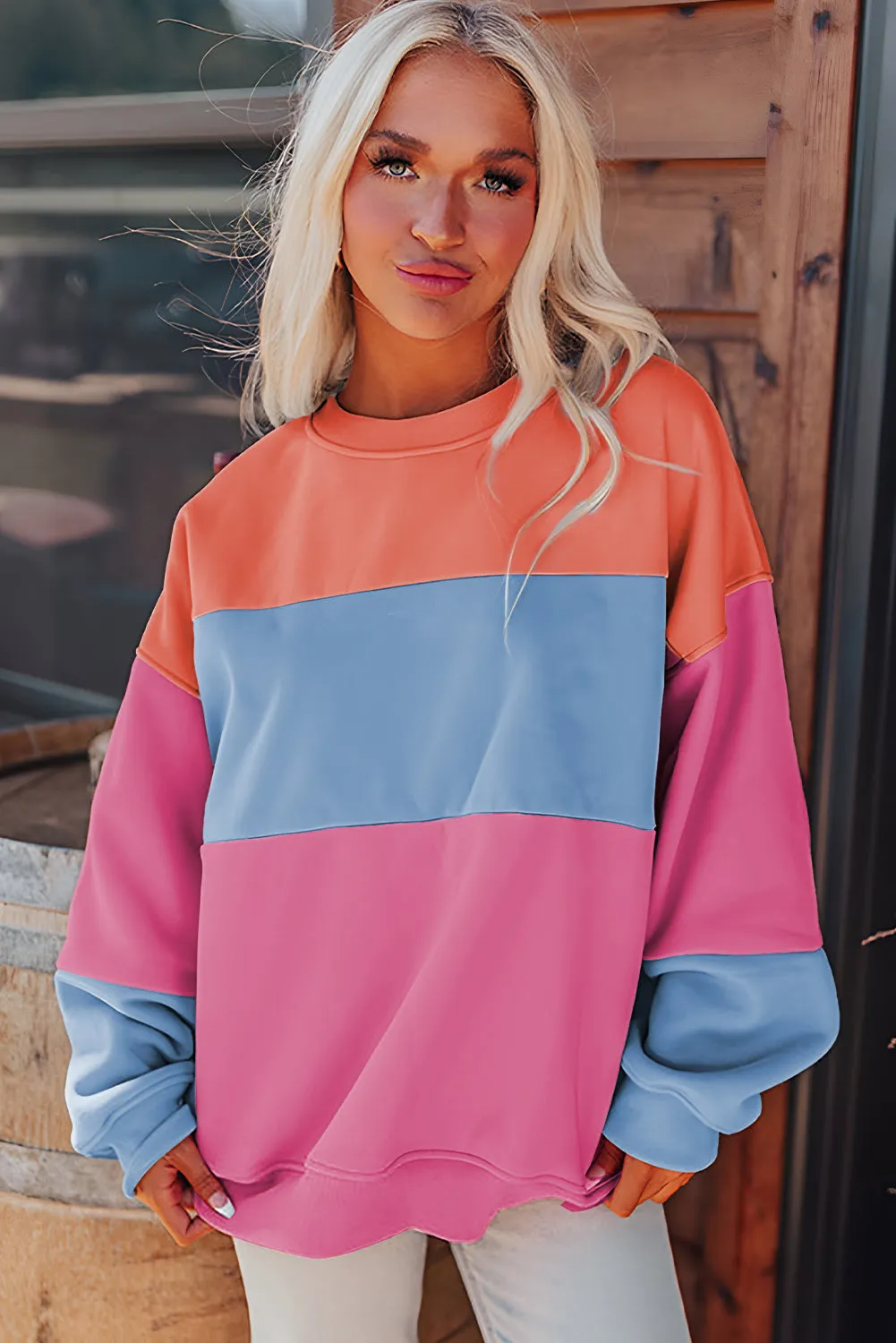 KaleaBoutique Beautiful Colorblock Patchwork Drop Shoulder Sweatshirt