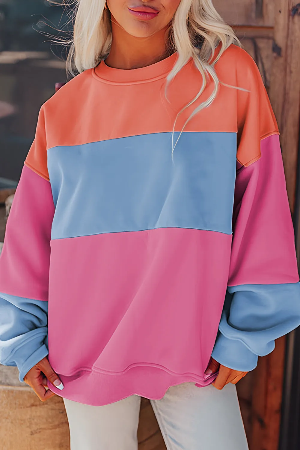 KaleaBoutique Beautiful Colorblock Patchwork Drop Shoulder Sweatshirt