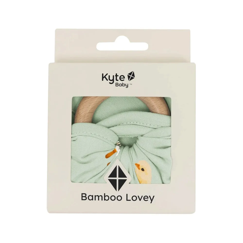 Kyte Baby Lovey with Removable Wooden Teething Ring in Aloe Chick