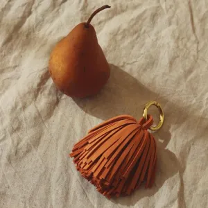 Leather Pom Tassel Bag Charm - in Camel Brown