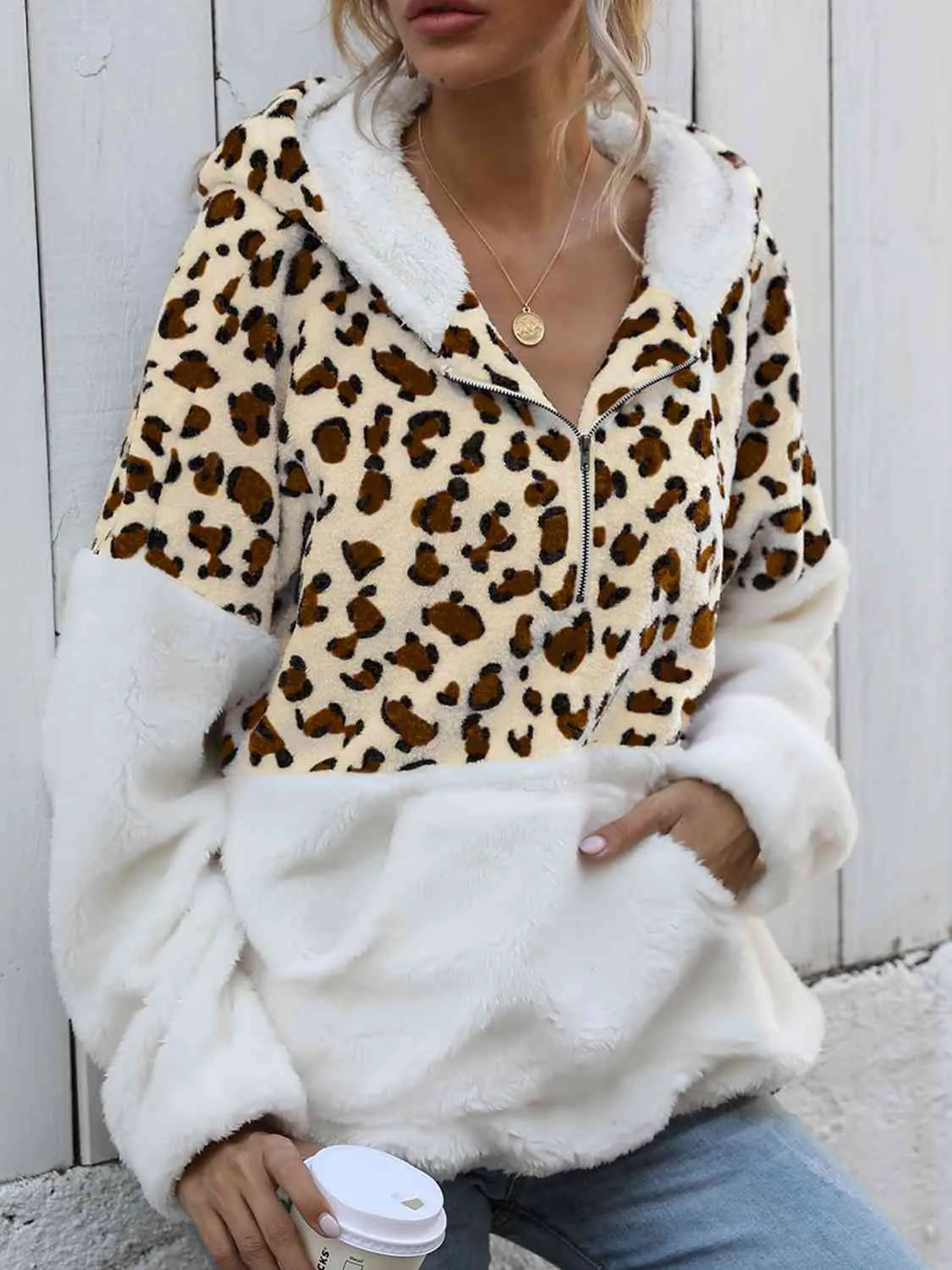 Leopard Half-Zip Dropped Shoulder Hoodie (2 Colors)