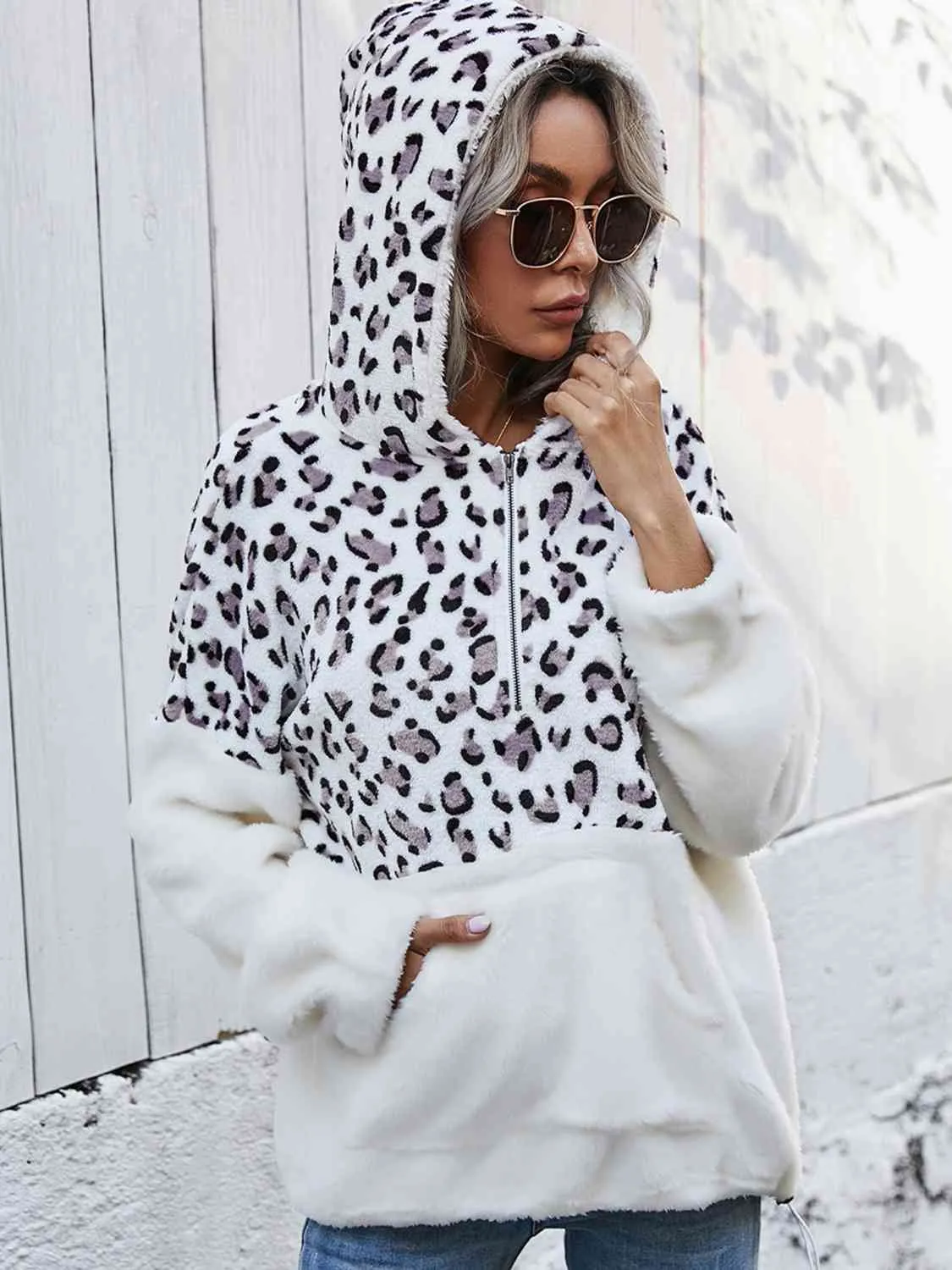 Leopard Half-Zip Dropped Shoulder Hoodie (2 Colors)
