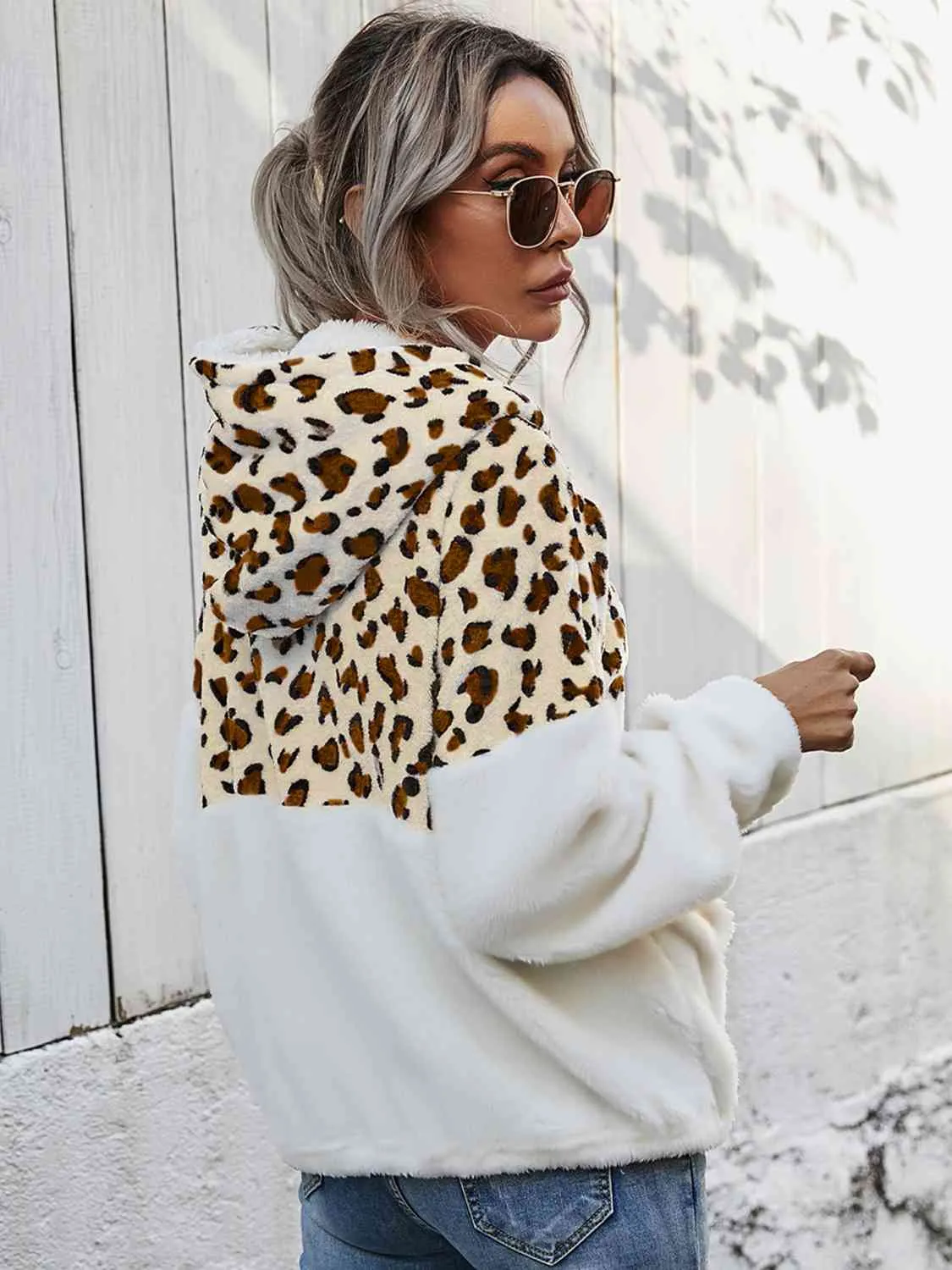 Leopard Half-Zip Dropped Shoulder Hoodie (2 Colors)