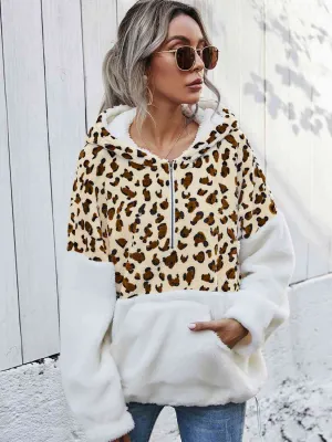 Leopard Half-Zip Dropped Shoulder Hoodie (2 Colors)