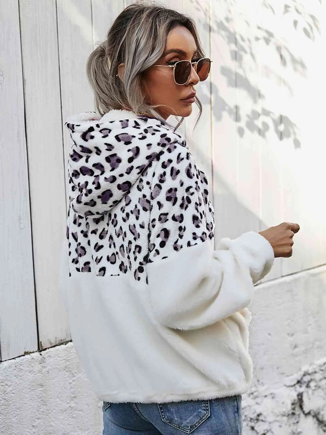 Leopard Half-Zip Dropped Shoulder Hoodie (2 Colors)
