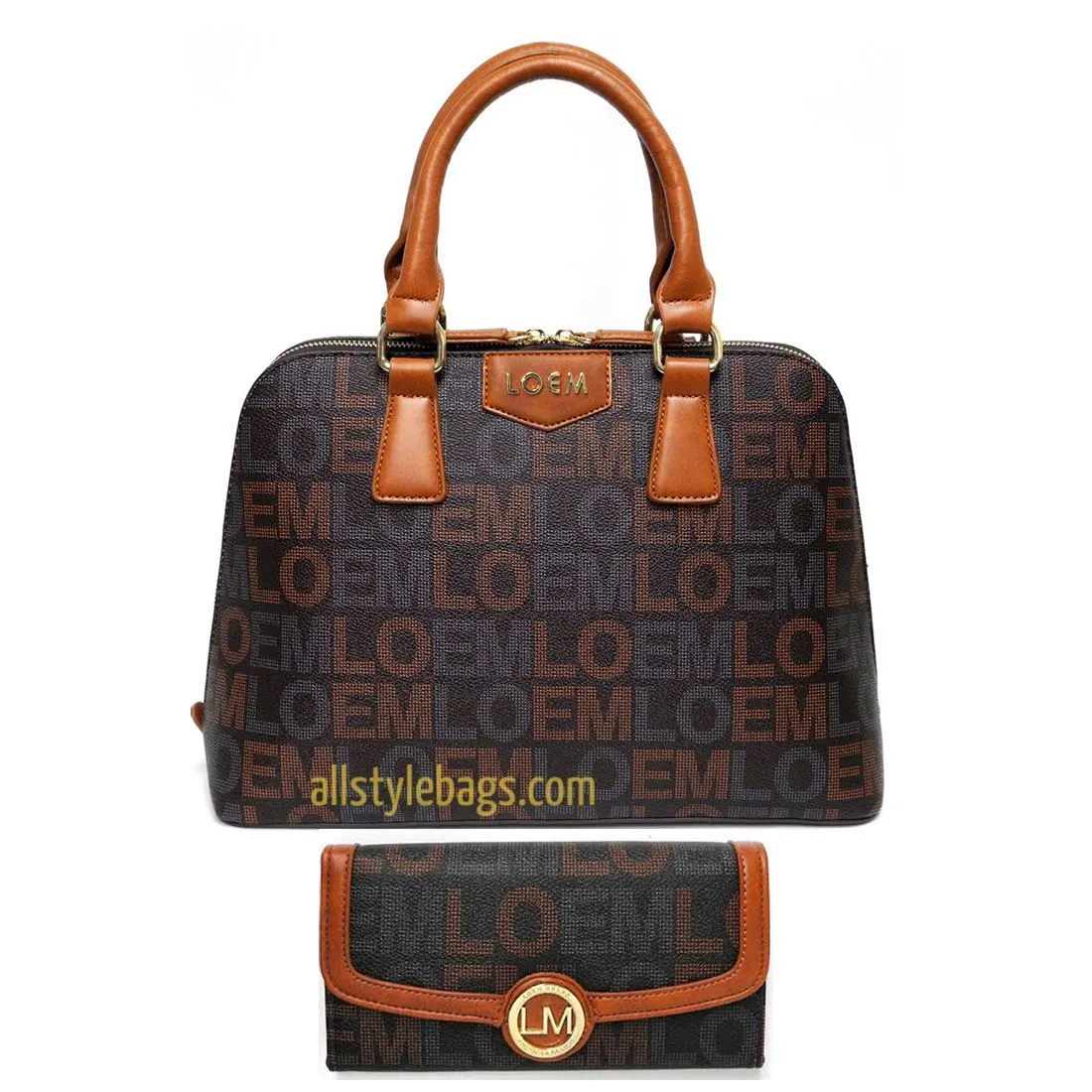 LOEM signature Print shoulder Bag L wallet handbag set Black trapezoid golden
