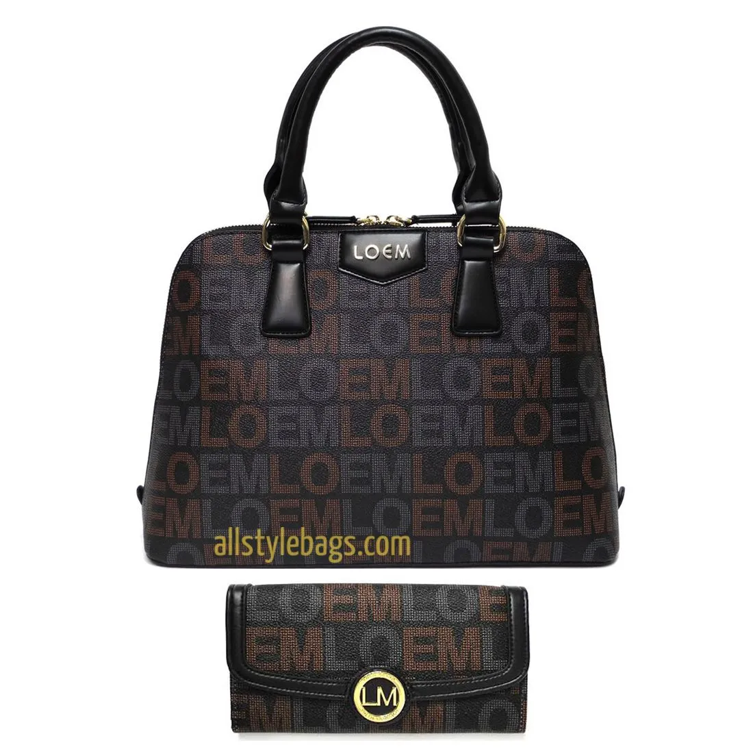 LOEM signature Print shoulder Bag L wallet handbag set Black trapezoid golden