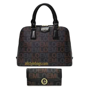 LOEM signature Print shoulder Bag L wallet handbag set Black trapezoid golden
